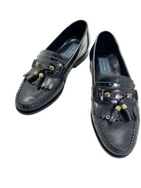 Vintage Fiori Handcrafted Brazil Leather Black Kiltie Loafers Fringes Size 7.5D